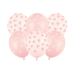 Latex ballonnen met strikjes - creme/ roze - 6 stuks