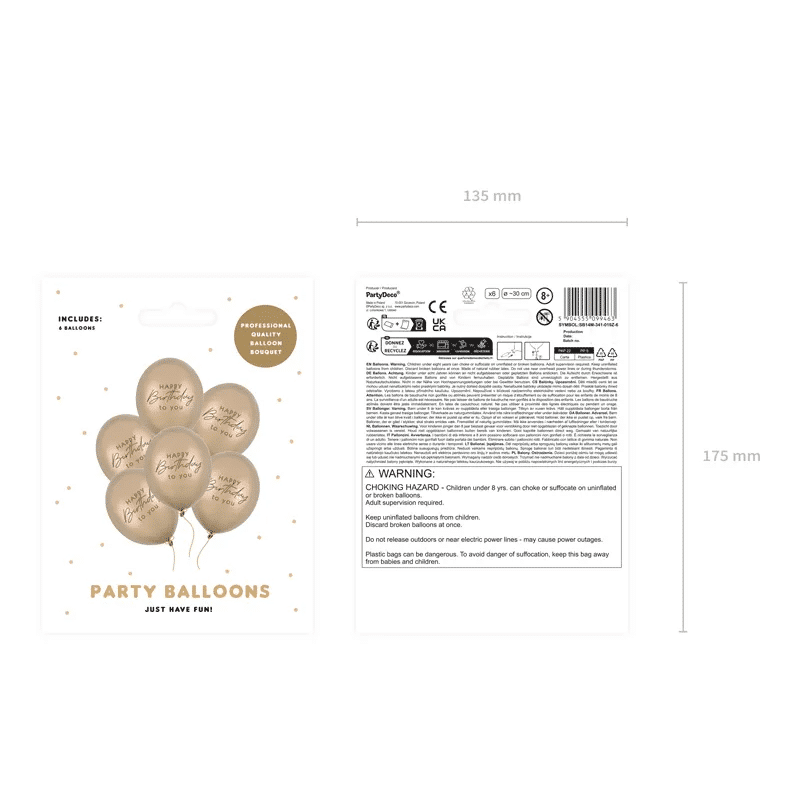 latex ballonnen 'Happy Birthday to you' - metallic cold gold - CE markering op verpakking