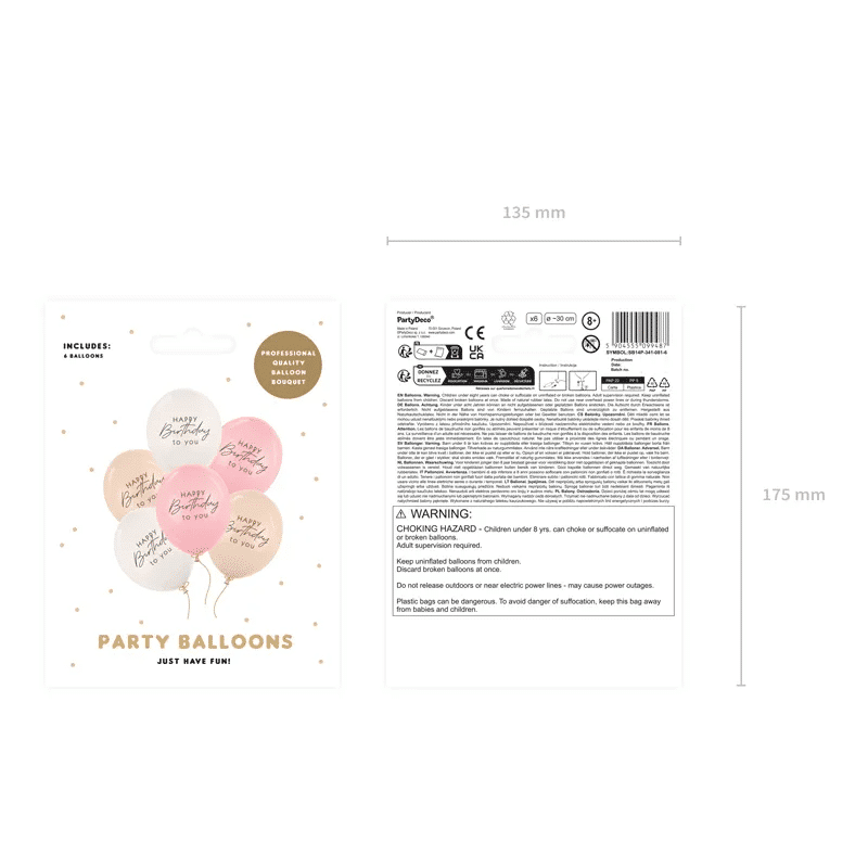 Latex ballonnen 'Happy Birthday to you' - pink mix - CE markering op verpakking Latex ballonnen 'Happy Birthday to you' - pink mix - CE markering op verpakking