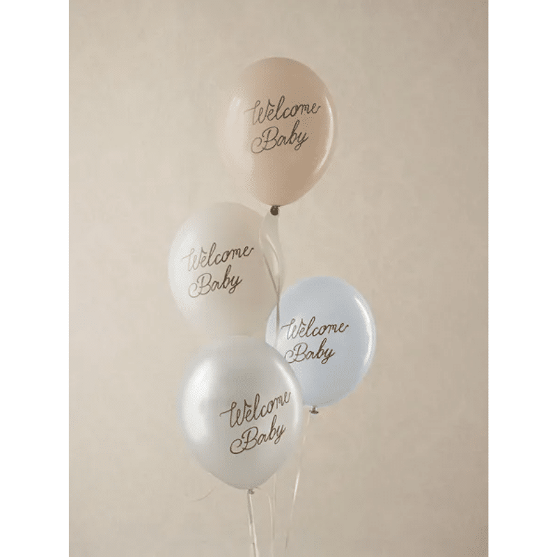 Latex ballonnen 'Welcome Baby' - mix pastelkleuren blauw/ wit detail Latex ballonnen 'Welcome Baby' - mix pastelkleuren blauw/ wit detail