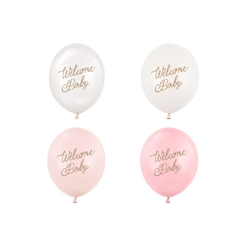 Latex ballonnen 'Welcome Baby' - mix pastelkleuren roze/ wit- 50 stuks Latex ballonnen 'Welcome Baby' - mix pastelkleuren roze/ wit- 50 stuks