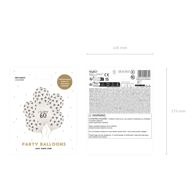 Latex ballonnen "60" of strikjes - pastel off white - CE markering op verpakking