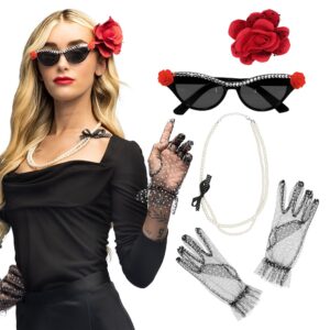 Set vintage - haaraccessoire, partybril, ketting en 2 handschoenen