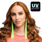 Paar festival oorbellen neongroen - clipsluiting - UV Blacklight - 20 cm Paar festival oorbellen neongroen - clipsluiting - UV Blacklight - 20 cm