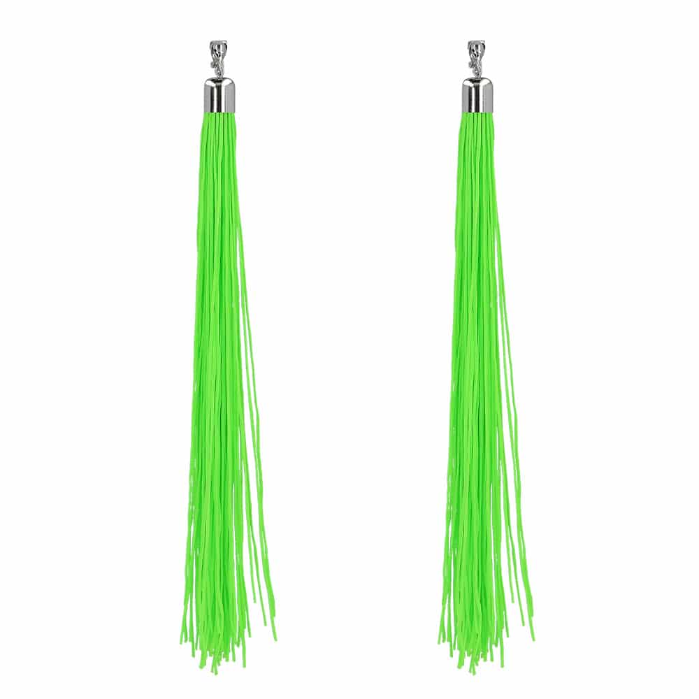 Paar festival oorbellen neongroen - clipsluiting - UV Blacklight - 20 cm