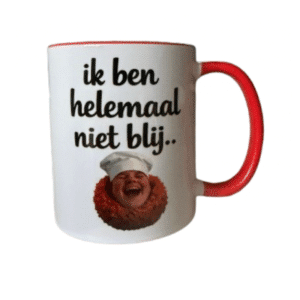 Britterbal mok - wit rode mok met rood handvat - 1 stuks