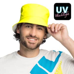 Bucket hat Rave neongeel - UV blacklight - hoofdomtrek 58 cm - 1 stuks