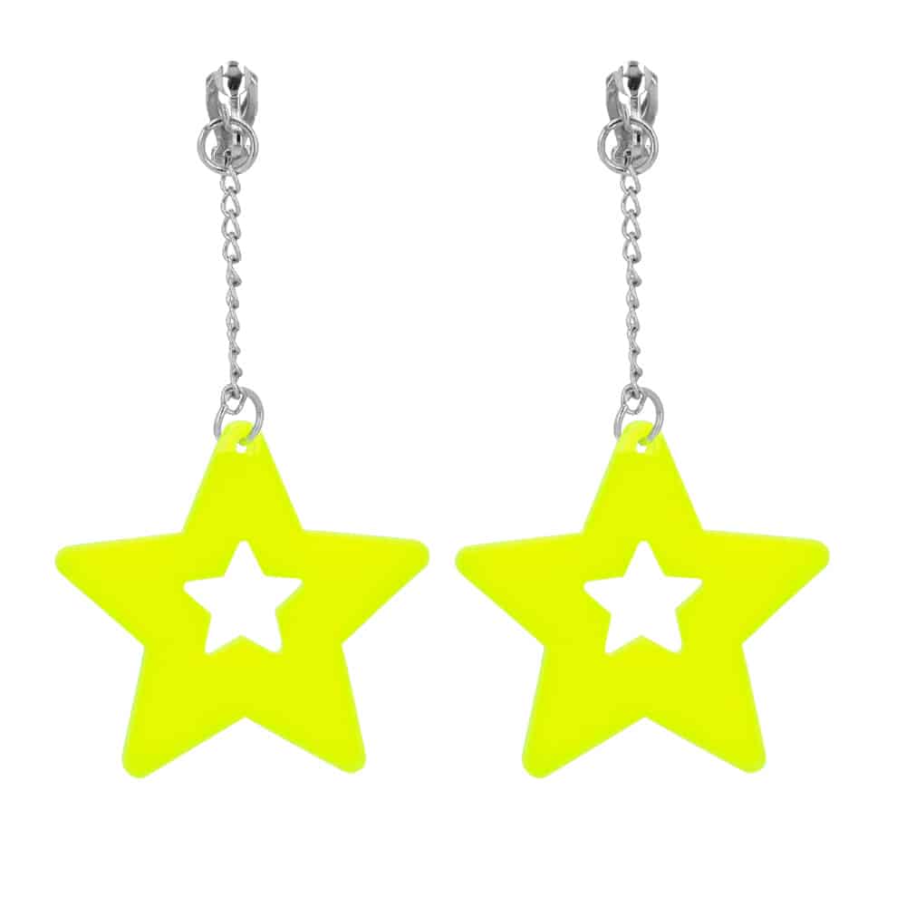Oorbellen ster neon geel - UV blacklight - 1 paar