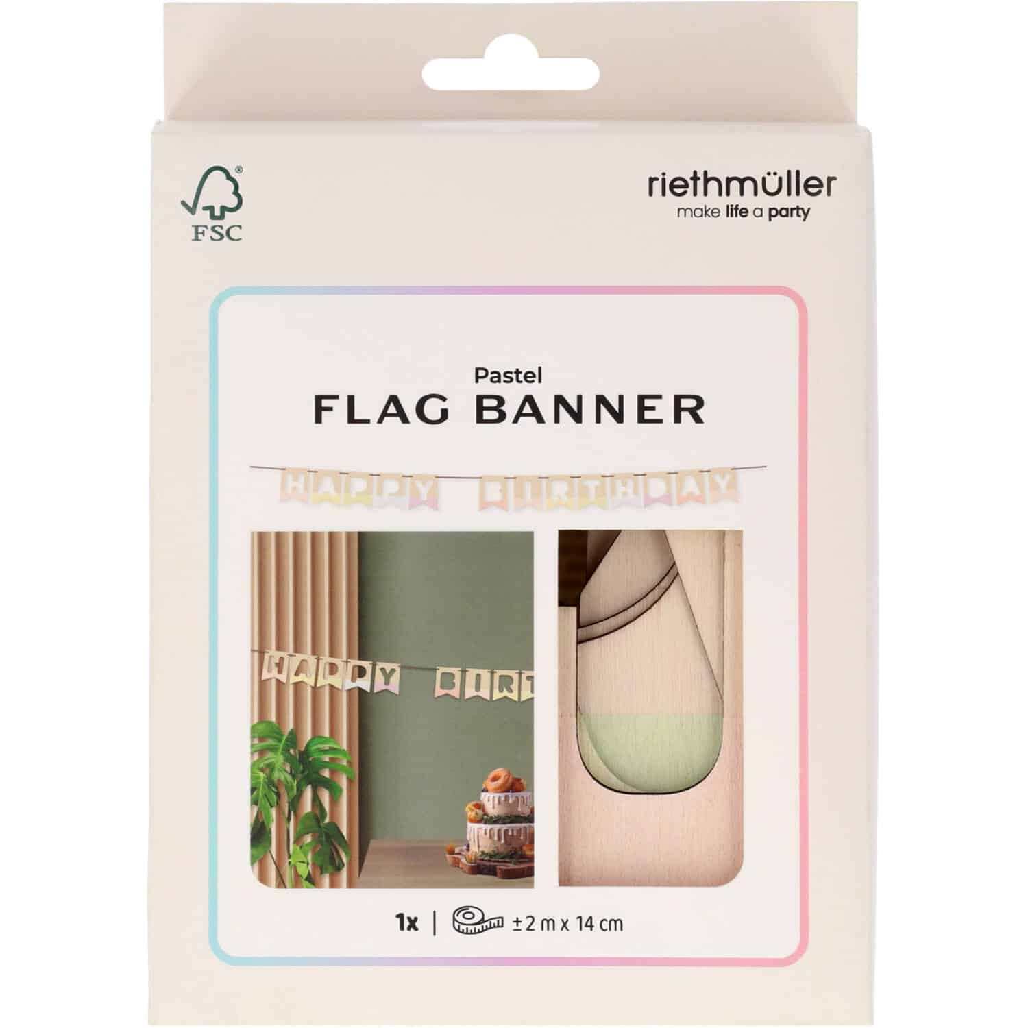 Houten letterslinger dreamy pastels - Happy Birthday - 4 m - 1 stuks