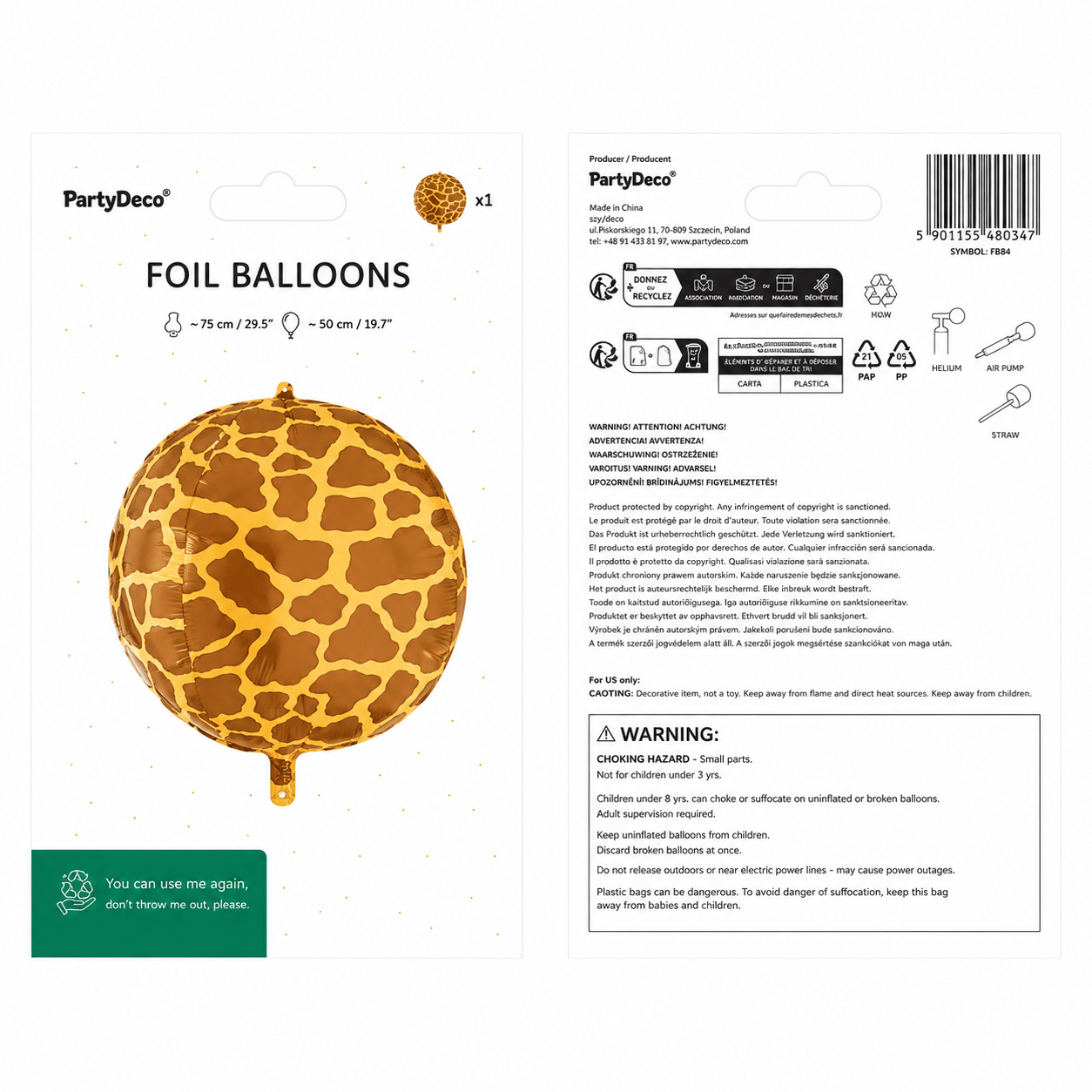 Folieballon rond giraffe print 50 cm - 1 stuks Folieballon rond giraffe print 50 cm - 1 stuks