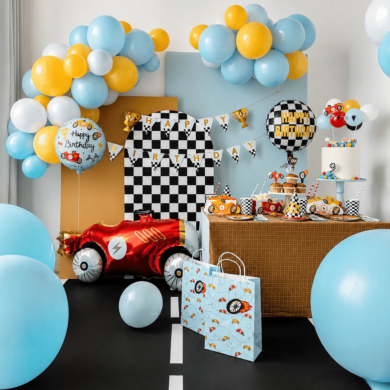 Folieballon happy birthday racing lichtblauw 35 x 35 cm - 1 stuks Folieballon happy birthday racing lichtblauw 35 x 35 cm - 1 stuks
