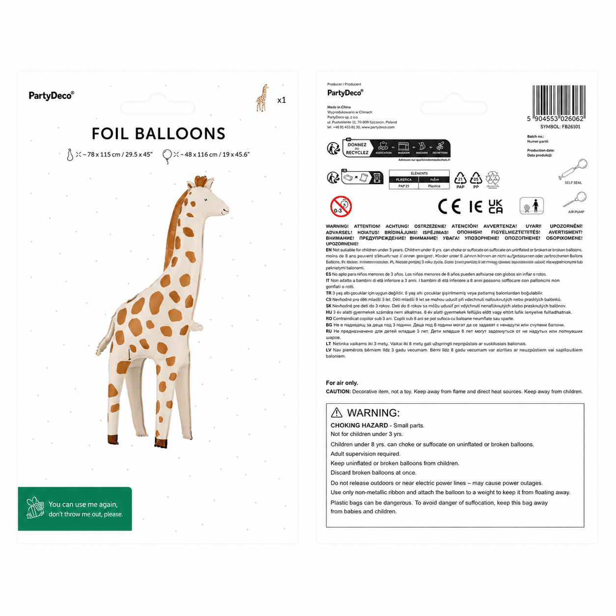 Staande folieballon giraffe 114 cm - 1 stuks Staande folieballon giraffe 114 cm - 1 stuks
