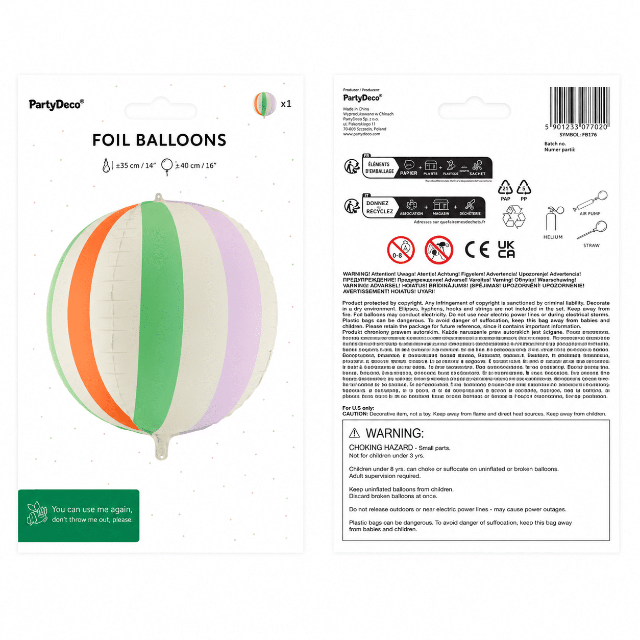 Folieballon Strandbal strepen mix 75 cm - 1 stuks Folieballon Strandbal strepen mix 75 cm - 1 stuks