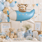 Folieballon beer in vliegtuig lichtblauw 94 x 61 cm - 1 stuks Folieballon beer in vliegtuig lichtblauw 94 x 61 cm - 1 stuks