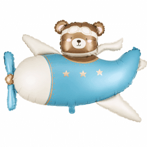Folieballon beer in vliegtuig lichtblauw 94 x 61 cm - 1 stuks