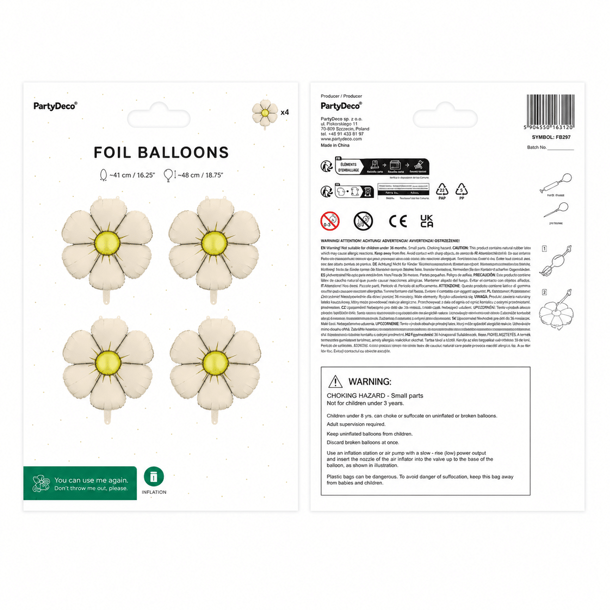 Folieballonnen madeliefjes crème 65 cm – 4 stuks Folieballonnen madeliefjes crème 65 cm – 4 stuks