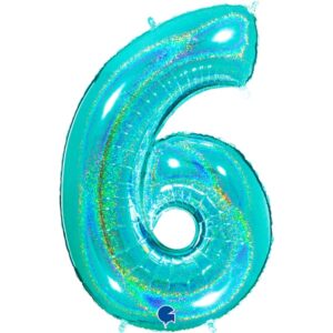 Folieballon Cijfer 6 Glitter Tiffany Blue (102cm) Folieballon Cijfer 6 Glitter Tiffany Blue (102cm)