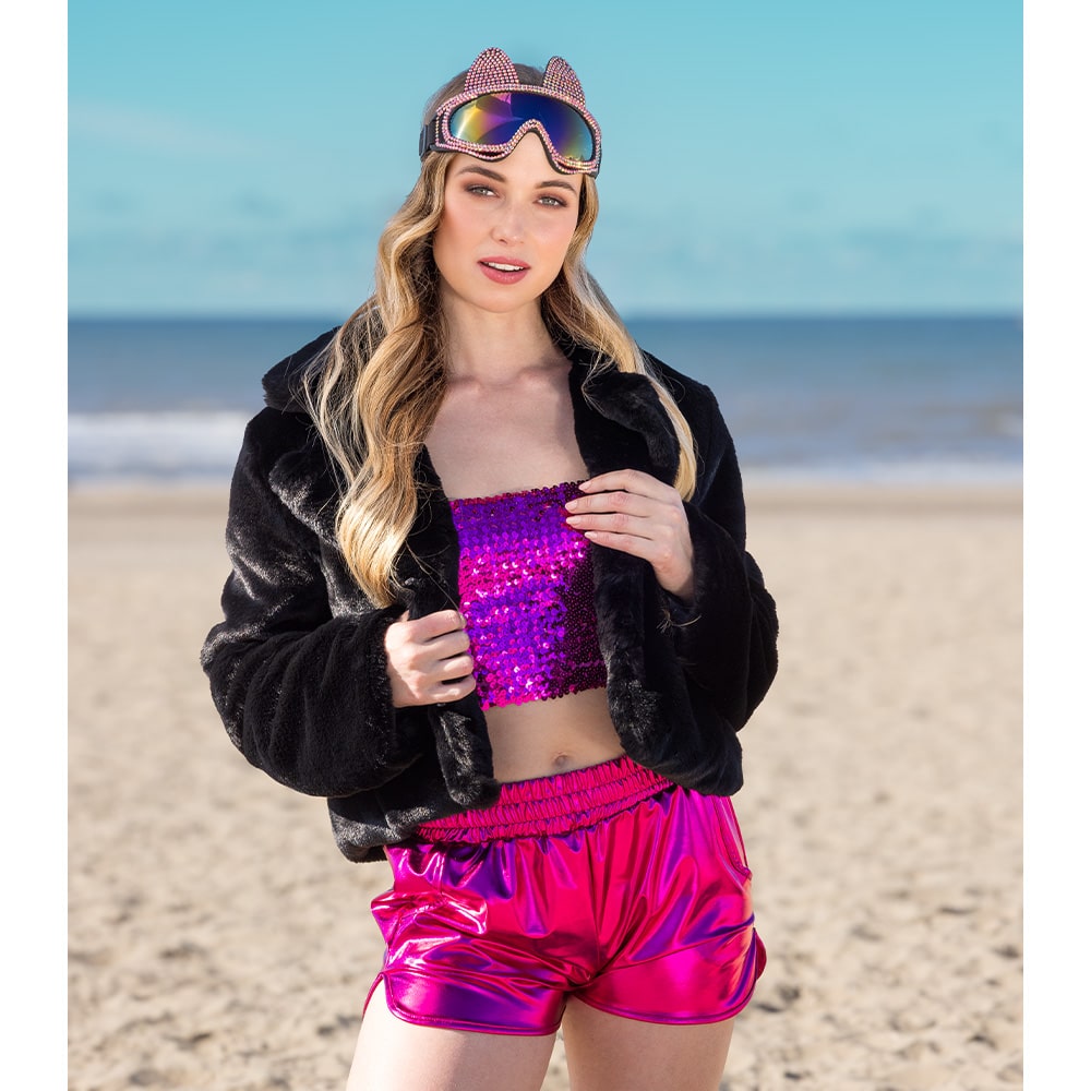 Hotpants shiny roze maat L/XL Hotpants shiny roze maat L/XL