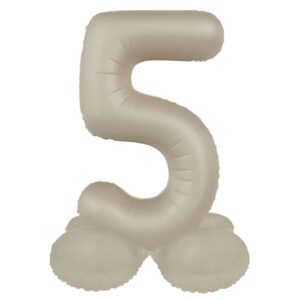 Staande folieballon Cijfer 5 Creamy Latte - 41 cm