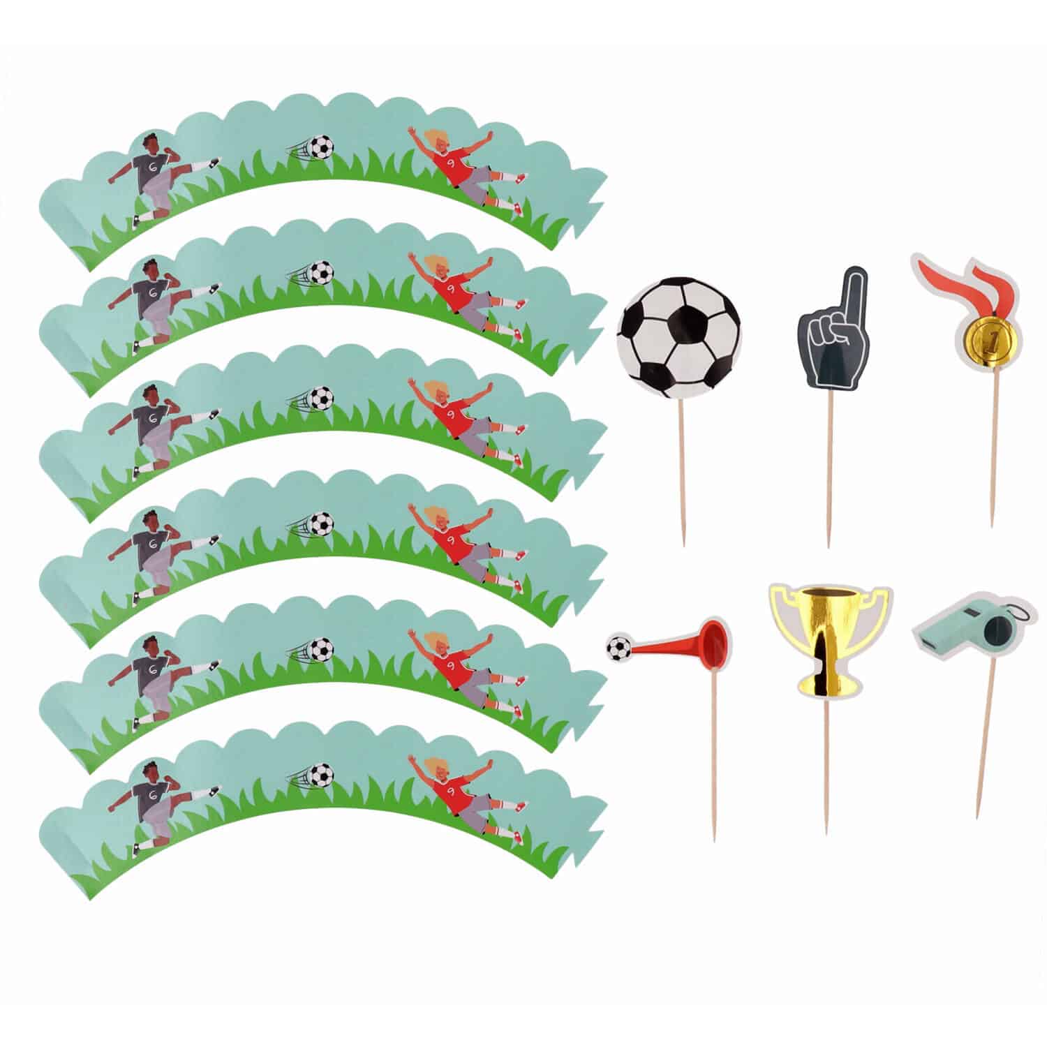 Cupcake decoratie set - fantastic football - 6 stuks Cupcake decoratie set - fantastic football - 6 stuks