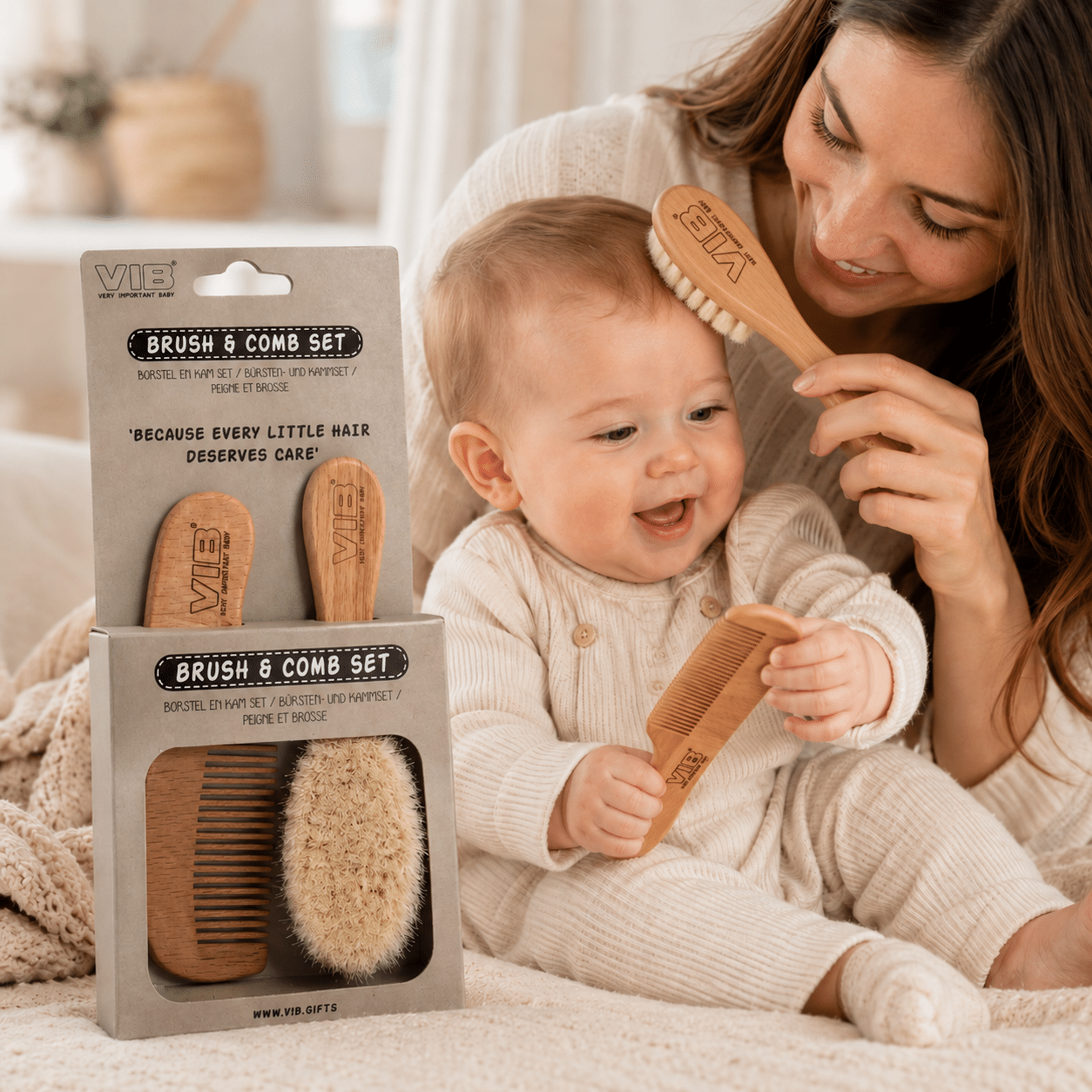 Cadeauset met Houten Kam en Borstel met Wol Cadeauset met Houten Kam en Borstel met Wol