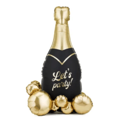 Staande folieballon champagnefles, 79 x 114 cm, zwart en goud